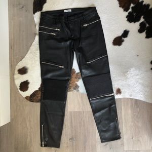zara leather effect zipper detail skinny pants